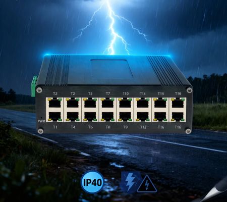 Industrial 16-Port 40Gbps Gigabit Ethernet Switch with VLAN Support DIN-Rail Mount Aluminum Alloy Housing for Harsh Environments