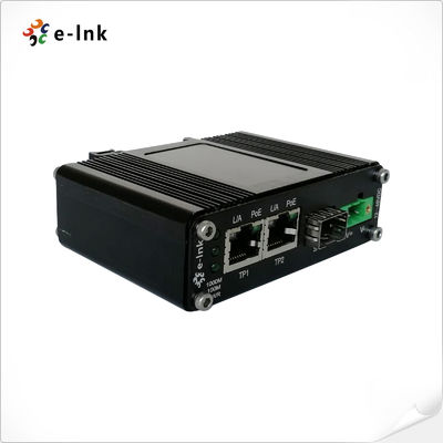 Mini Industrial 1-Port 100/1000X SFP to 2-Port 10/100/1000T 30W PoE+ Media Converter