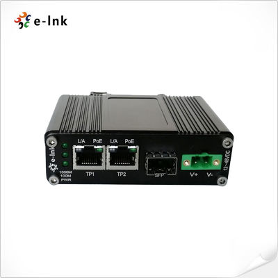 Mini Industrial 1-Port 100/1000X SFP to 2-Port 10/100/1000T 30W PoE+ Media Converter